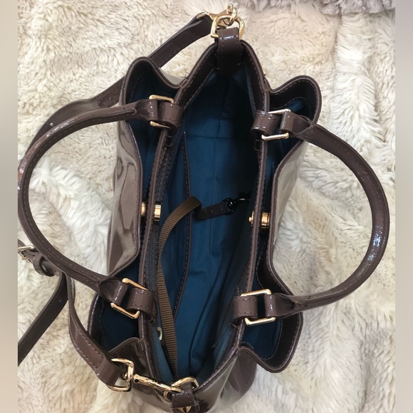 Dooney & Bourke Patent Leather Small Brenna Satchel Dark Brown Strap - Picture 11 of 15